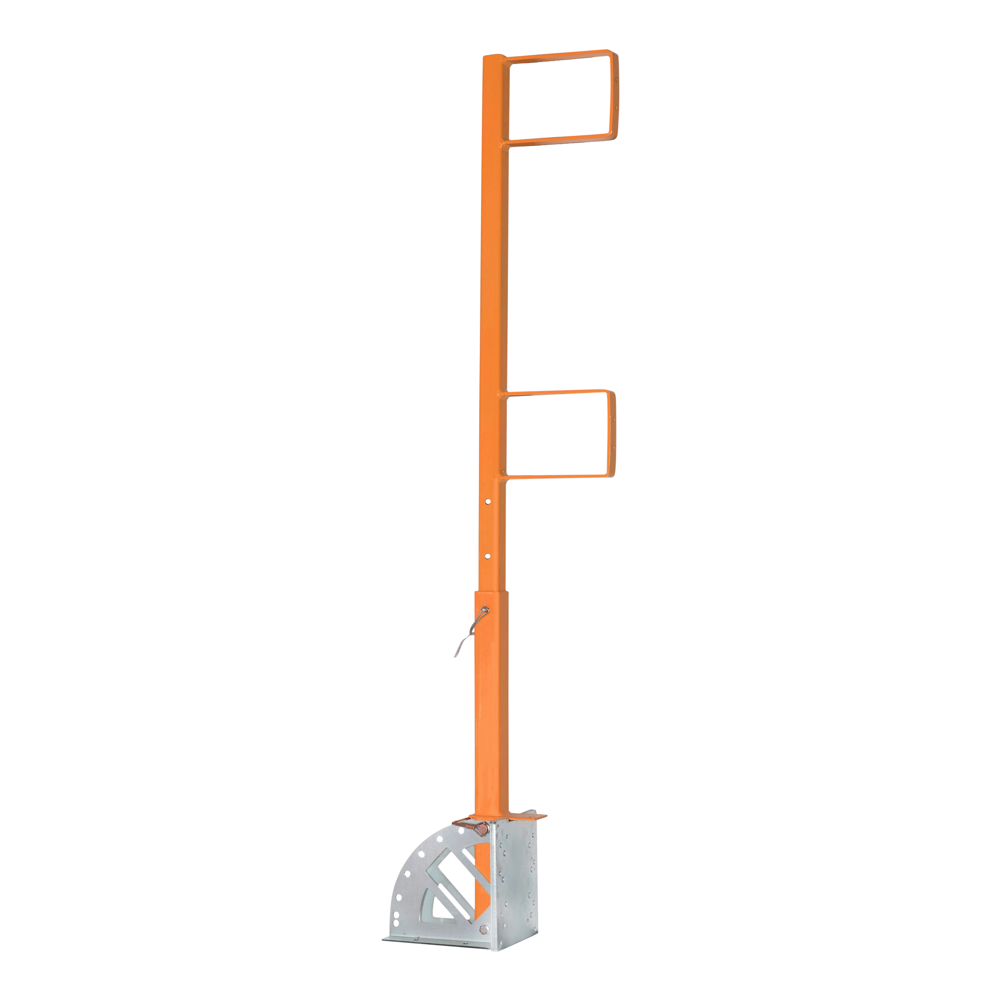 Support de garde-corps réglable en hauteur et en angle pour installation sur toit en pente. Conforme CNESST, fabrication en acier robuste.