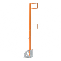 Support de garde-corps réglable en hauteur et en angle pour installation sur toit en pente. Conforme CNESST, fabrication en acier robuste.