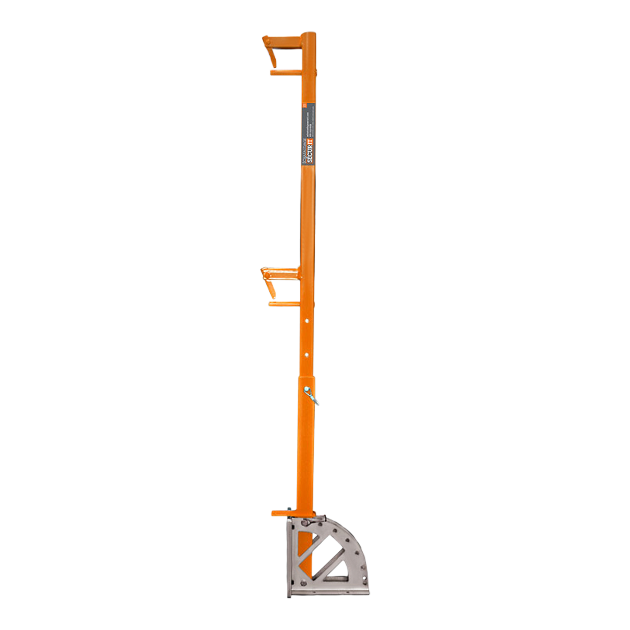 Garde-corps ajustable pour toitures avec traverses d’acier. Compatible pente. Conforme CNESST, OSHA, CAN/CSA. Installation avec vis d’ancrage.