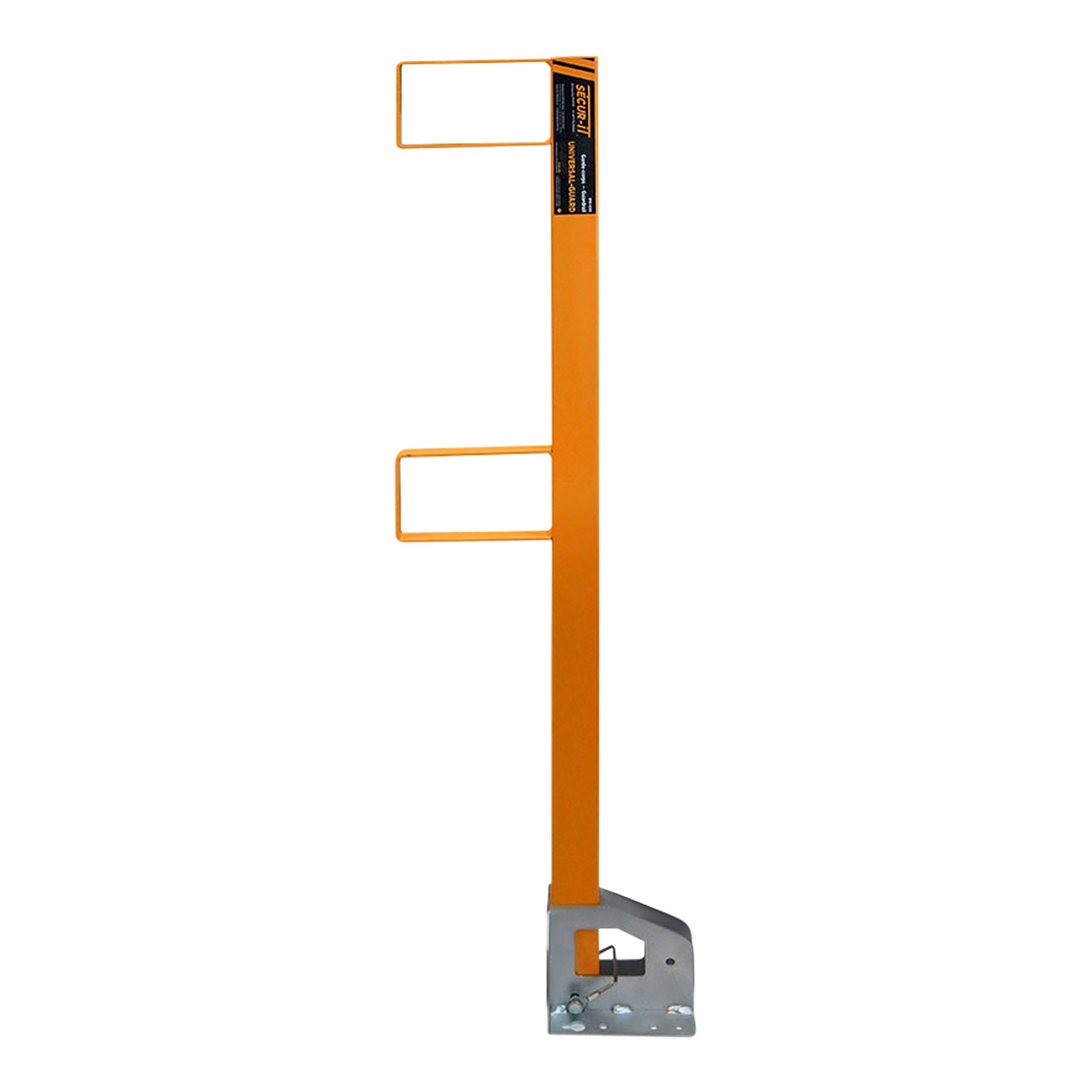 Support en acier pour garde-corps temporaire. Permet d’installer 3 traverses de bois 2x6 à hauteur réglementaire. Fixation au sol, conforme CNESST et OSHA.