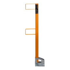 Support en acier pour garde-corps temporaire. Permet d’installer 3 traverses de bois 2x6 à hauteur réglementaire. Fixation au sol, conforme CNESST et OSHA.